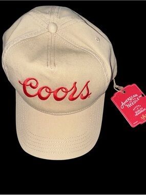 Coors Embroidered Script Baseball Cap - Beige with Red Logo SnapBack